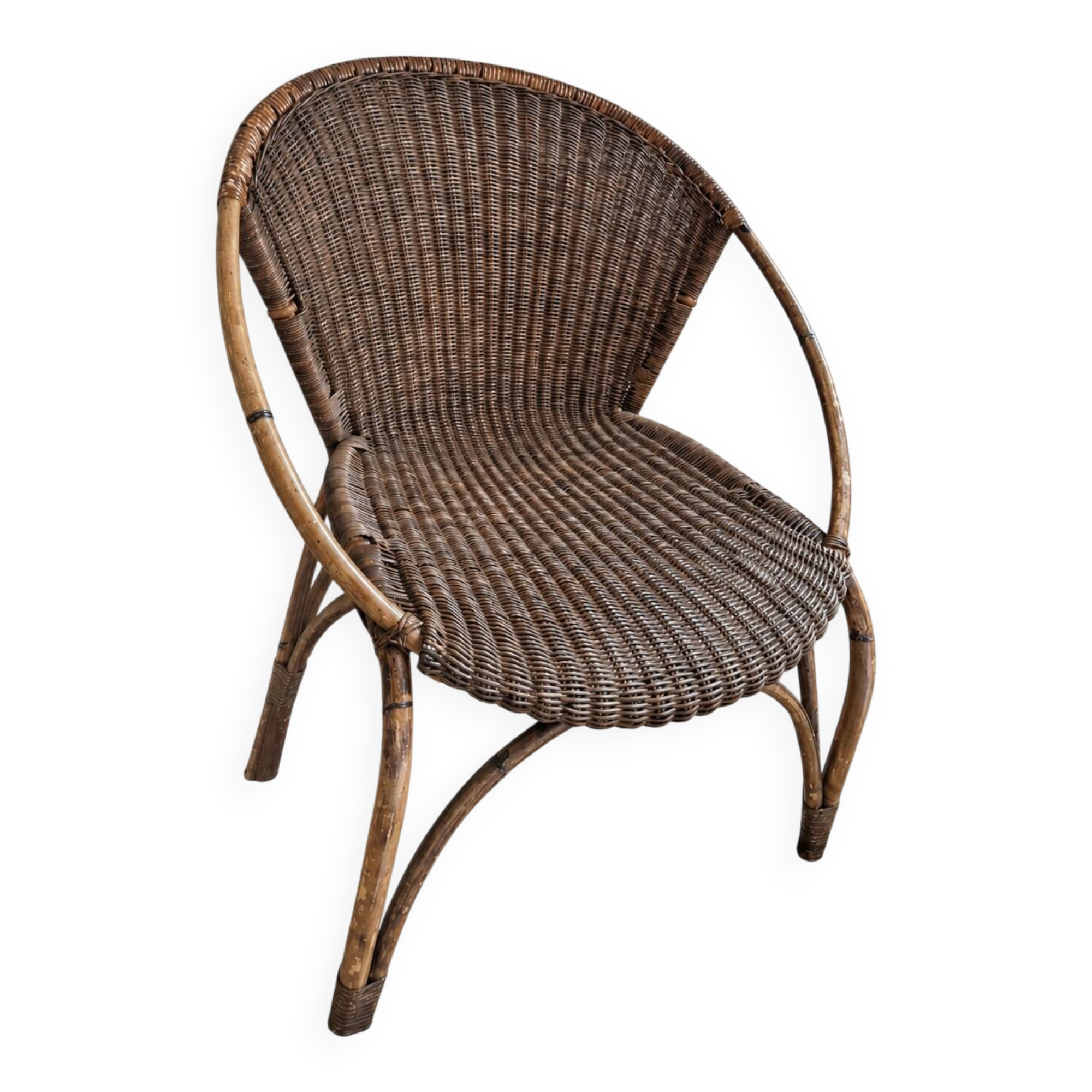Fauteuil en rotin, années 60-70