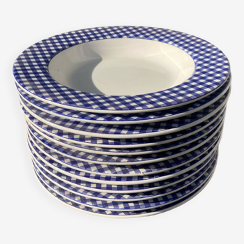 12 Quadrifoglio blue checkered soup plates
