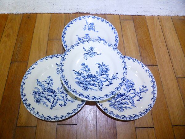 4 assiettes plates Gien service Chardons 1