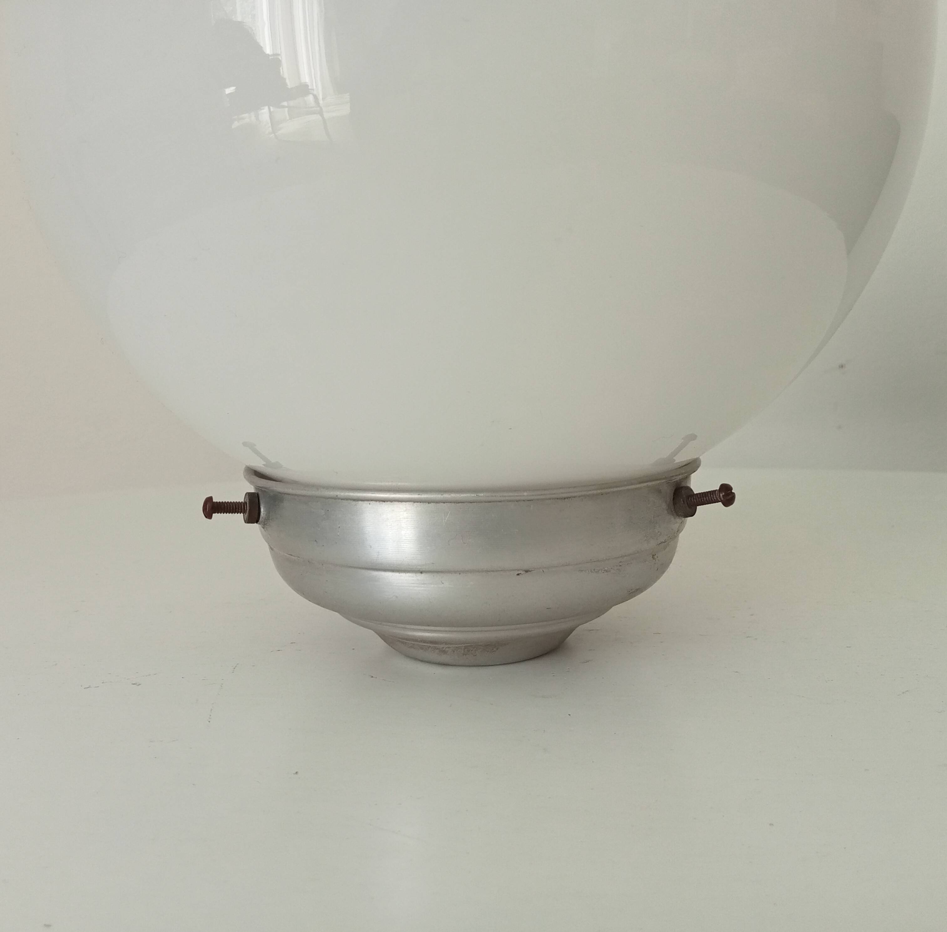 Globe lampshade vintage 50s Opaline and aluminum