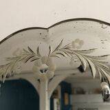 Old bevelled and engraved mirror   43x63cm