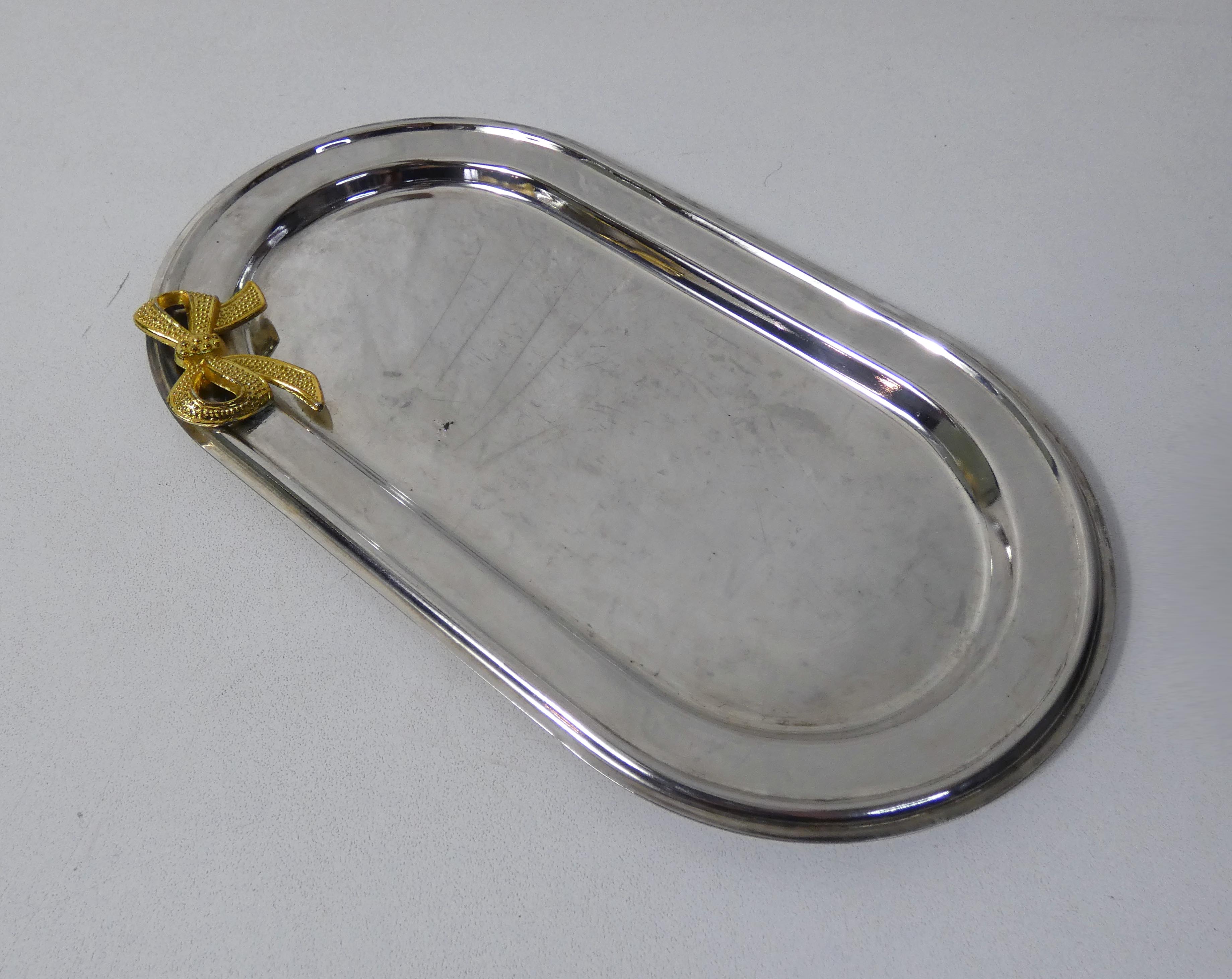 Flat foie gras service in silver metal and brass