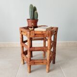Vintage side table in bamboo and rattan 70s