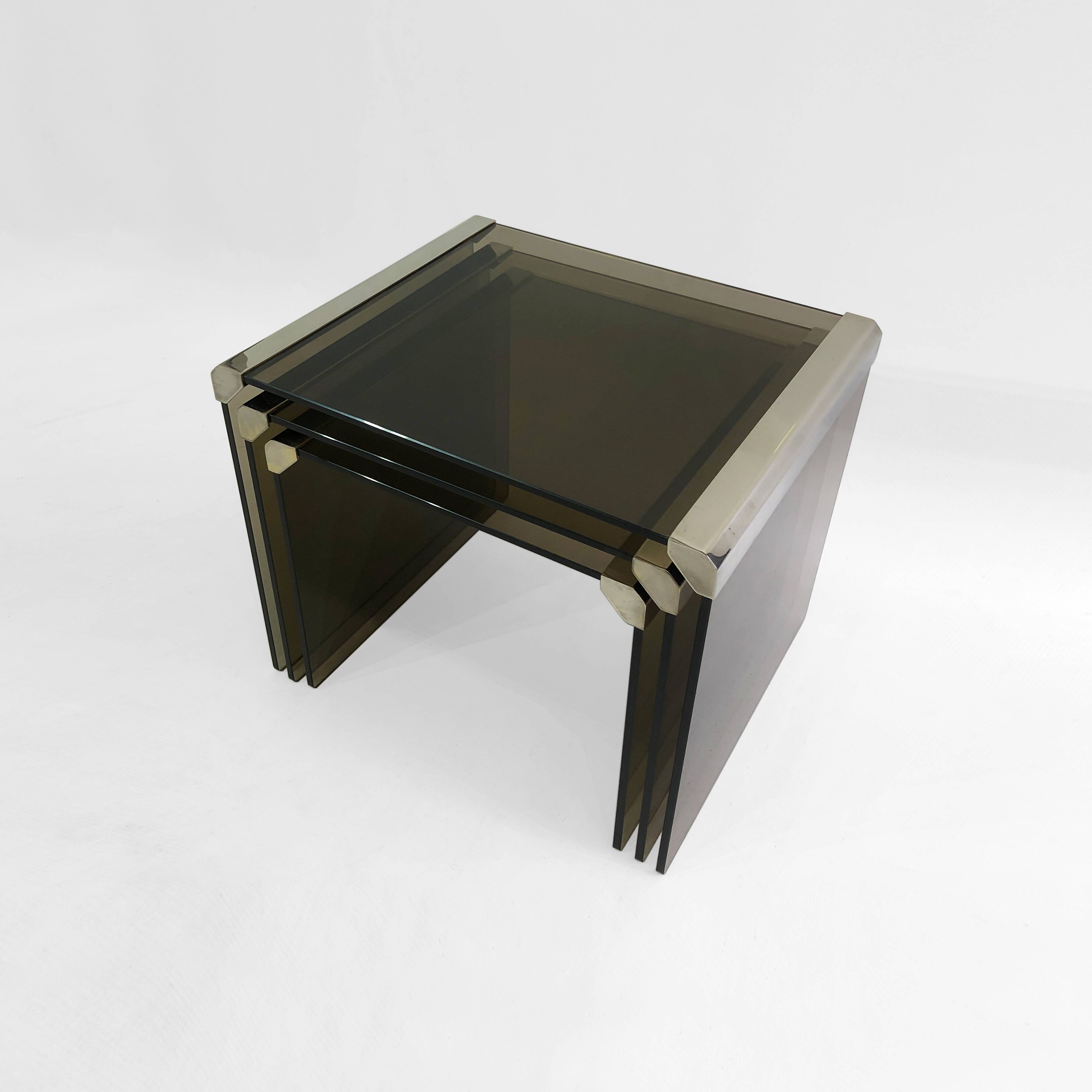 Gallotti & Radice ‘Tris’ T35 Smoked Glass Nest Side Tables Chrome