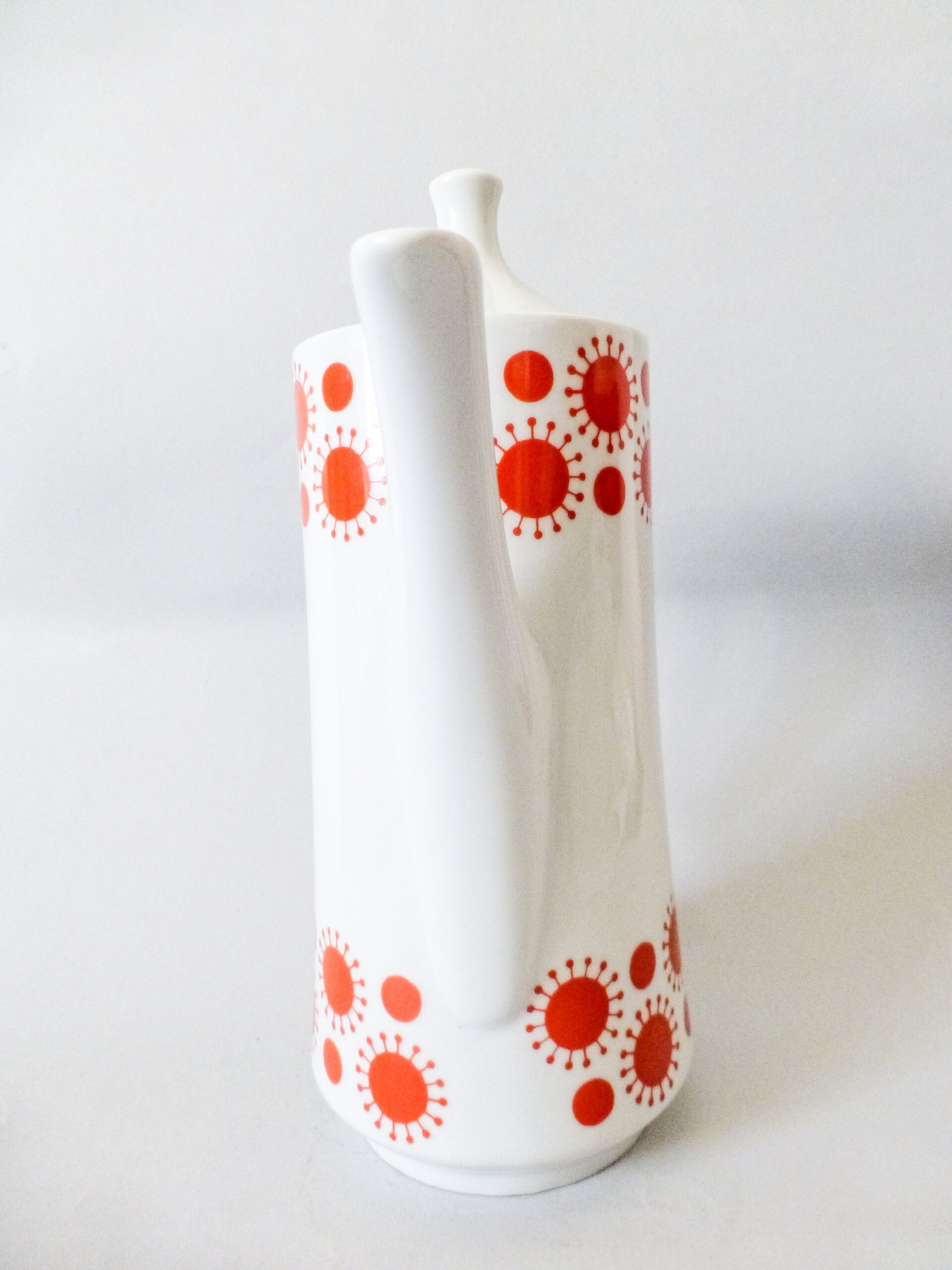 Vintage  Porcelain Coffee Pot: 1970s Red Sunny Pattern