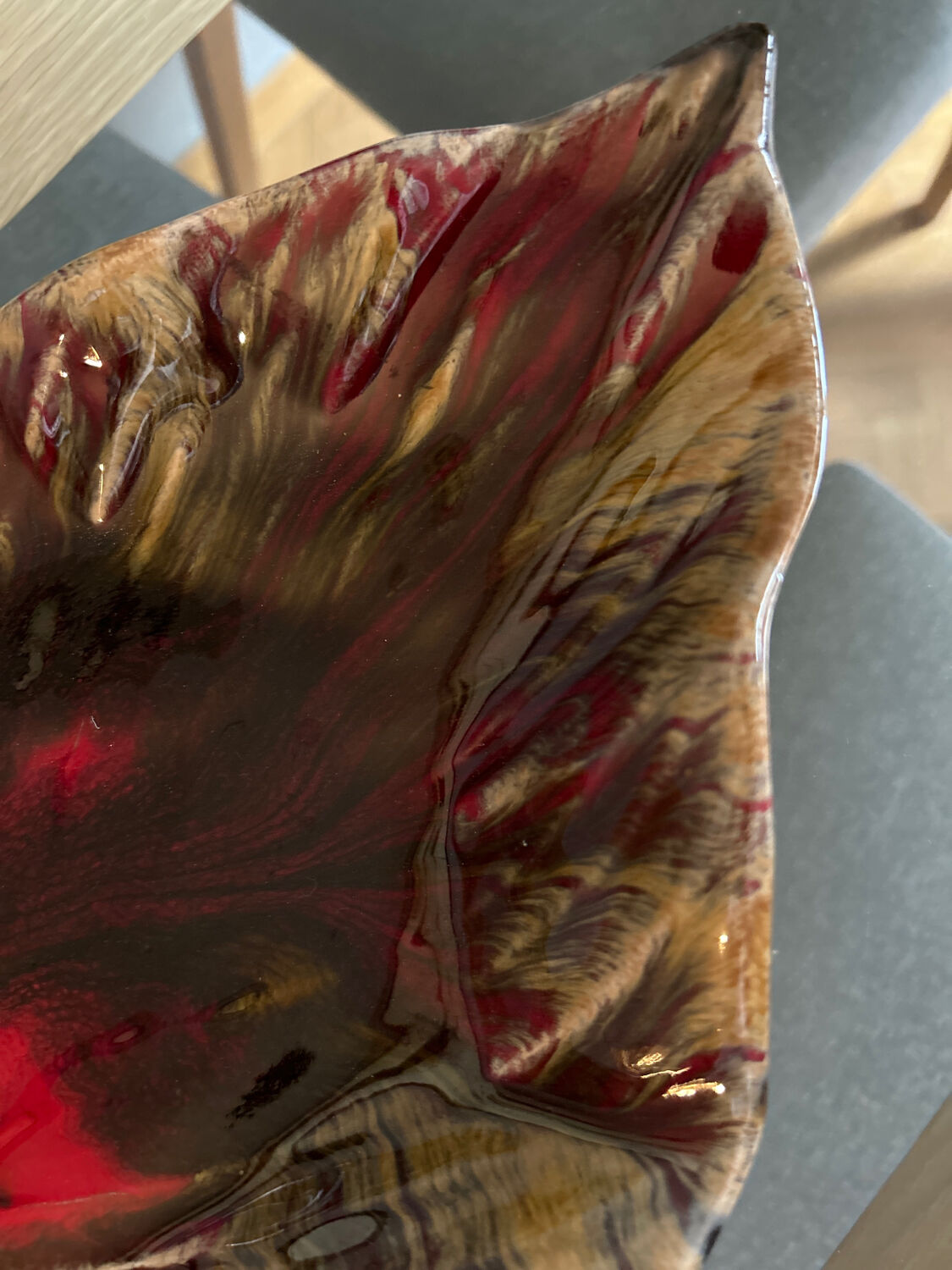 Large ceramic slipware leaf platter
