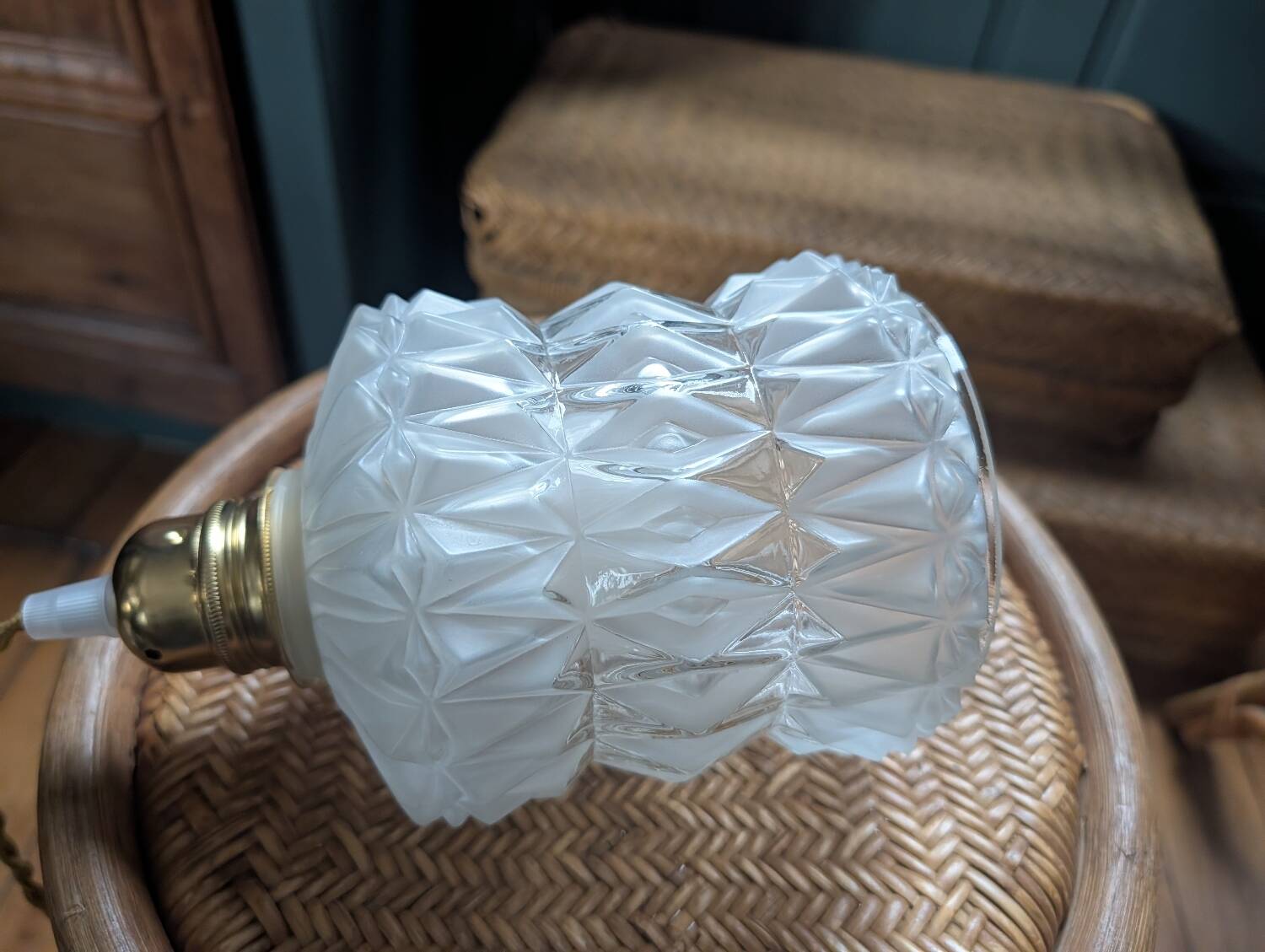 Frosted and clear moulded glass lampshade, mid-20th century.