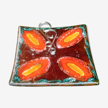 Glazed ceramic cheese platter from Vallauris Vintage 70s orange décor