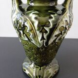 barbotine vase with art nouveau thistle flowers, very rare