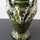 barbotine vase with art nouveau thistle flowers, very rare