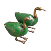 Couple of wood and brass geese