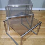 Chrome and smoked glass designer nesting table