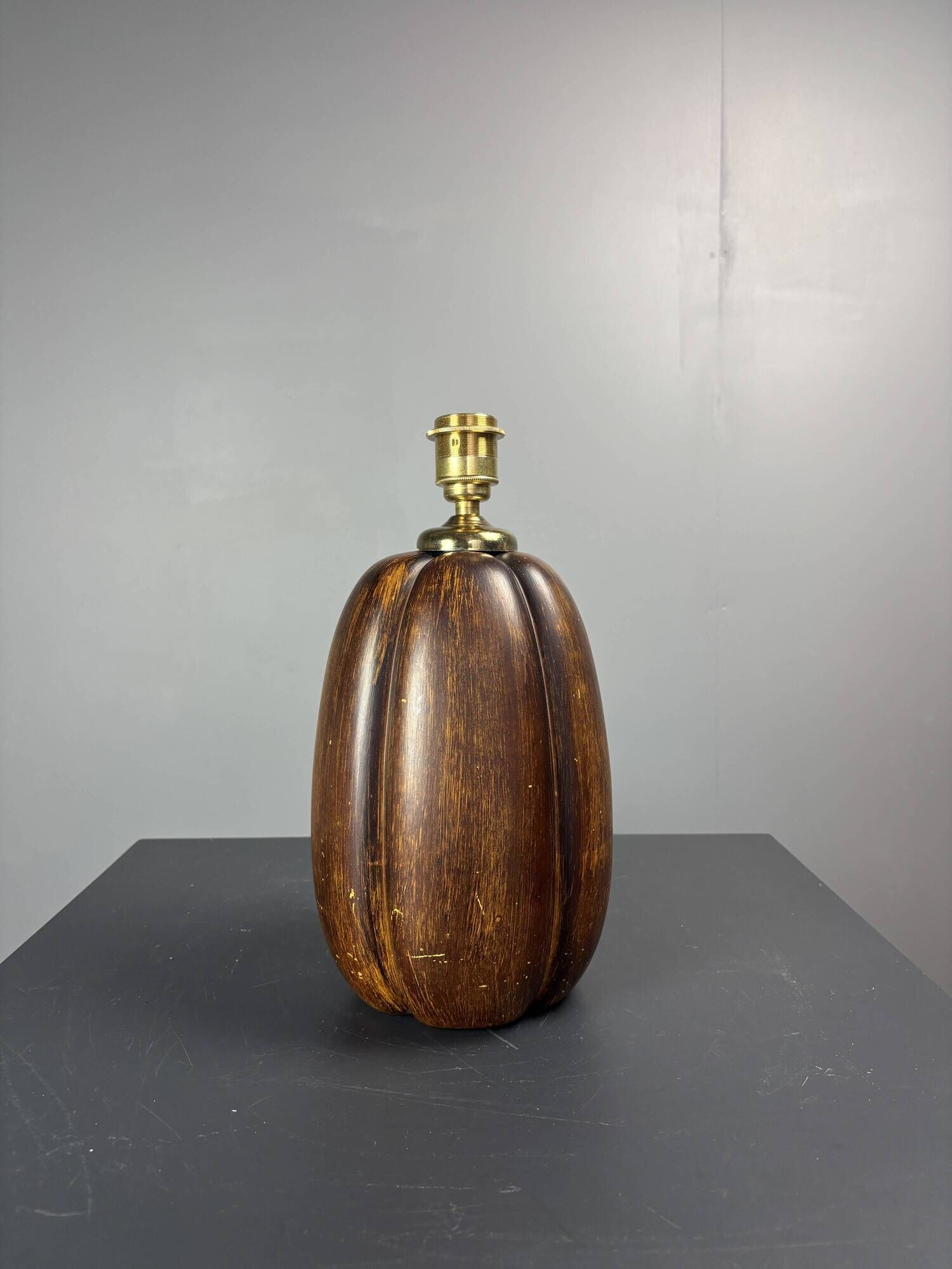 Midcentury faux bois ceramic Coco de Mer table lamp, 1970s