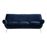 Gigi Radice Mid-Century Modern Midnight Blue Cotton Velvet Curved Italian Sofa