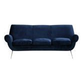 Gigi Radice Mid-Century Modern Midnight Blue Cotton Velvet Curved Italian Sofa