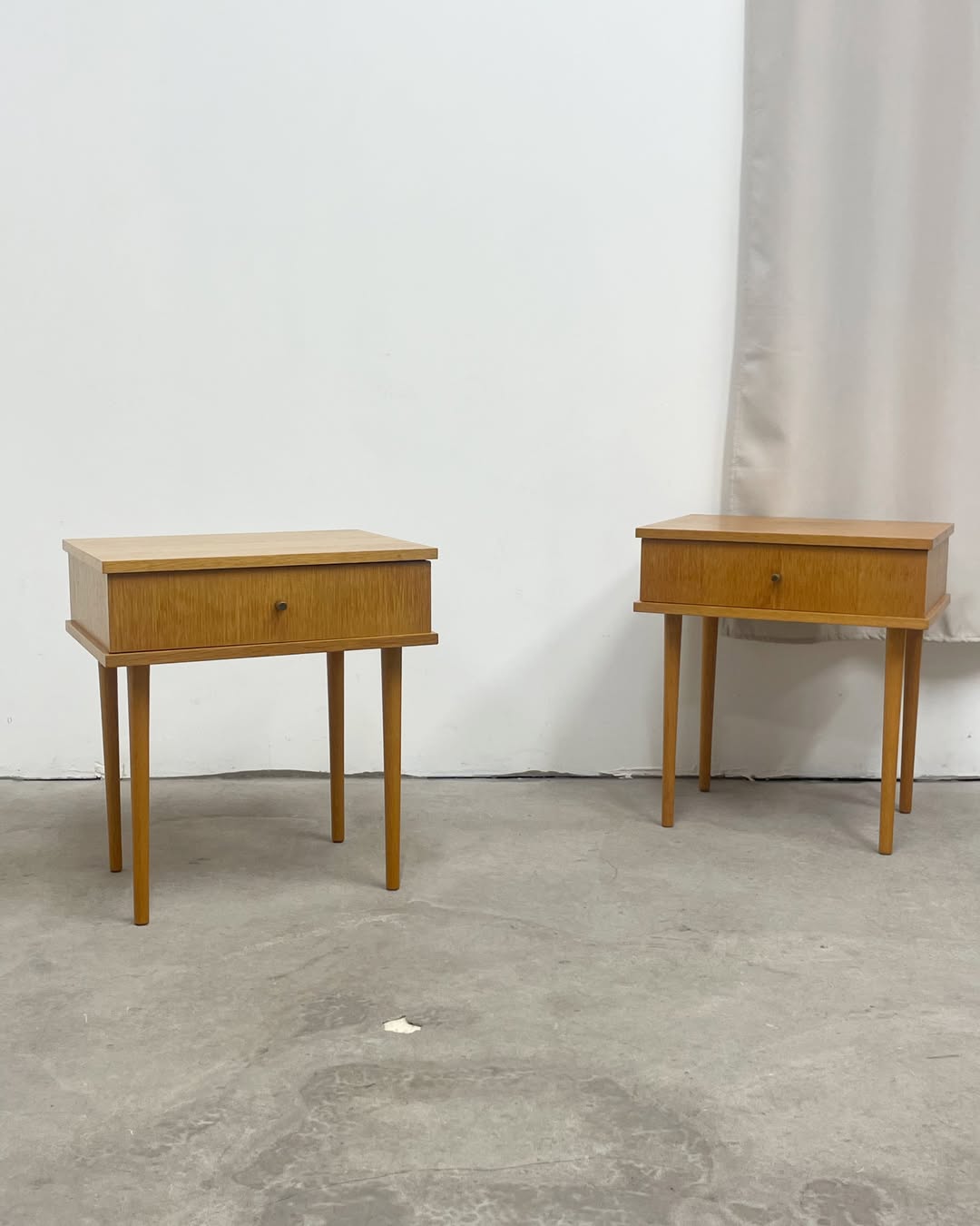 Vintage wooden bedside tables.