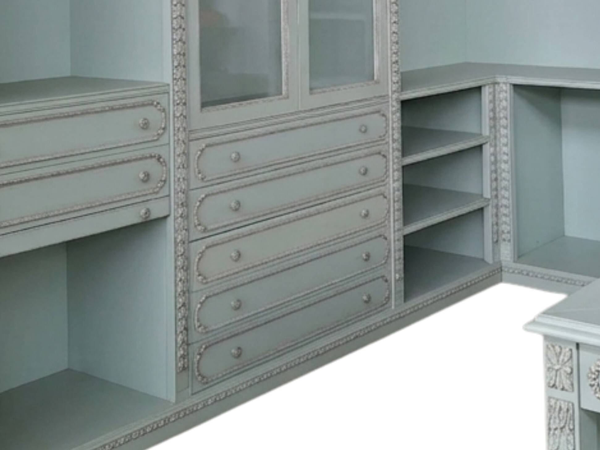 Cabina Armadio Aperta Classica in Tonalità Celeste/Grigio Perla con Isola C