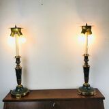 Vintage dutch brass and green table lamps from kullmann, 1970s, set of 2 table lamps. baroque