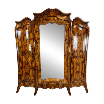 Grande armoire / penderie italienne antique – ronce de noyer, forme bombé
