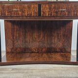Art Decò dressing table in briar with large mirror and pink glass
