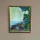 Mid-Century Oil on Canvas “Water Lilies” by Lena Larsson Framed 50 × 42 cm