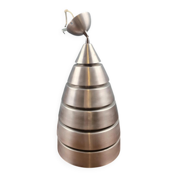 Suspension vintage aluminium brossé concentrique – Design Space Age années 70
