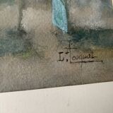 Rare Watercolor Louis Coquat rural landscape