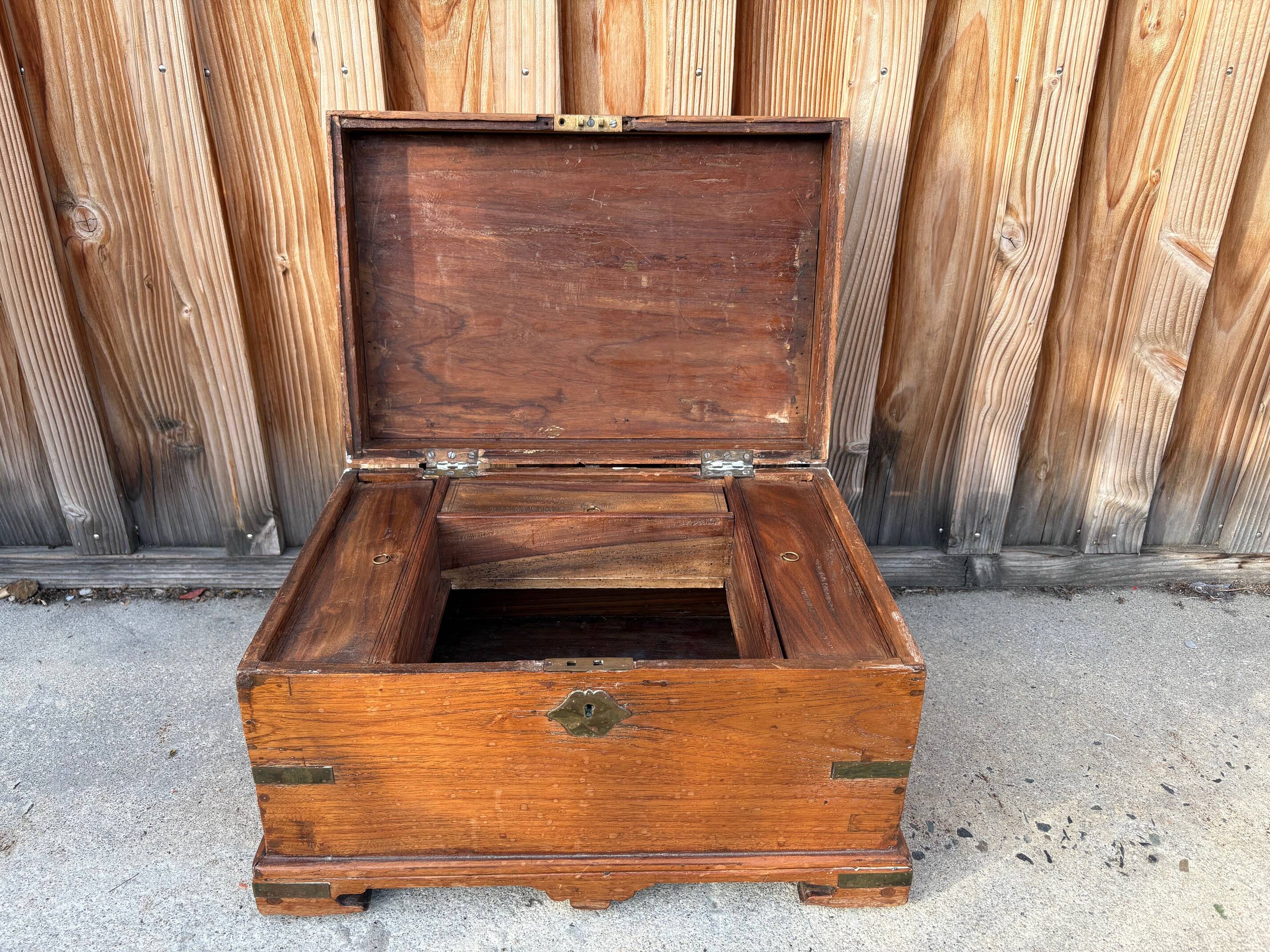 Antique camphor chest made of camphor wood and brass