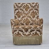 1960s, Danish highback armchair, furniture velour fabric, ash wood.