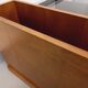 Rectangular vintage modernist coffee table with wooden niches, chrome.