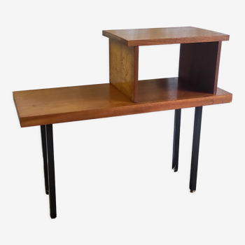 Modernist side table in solid wood and black lacquered metal 50s/60s