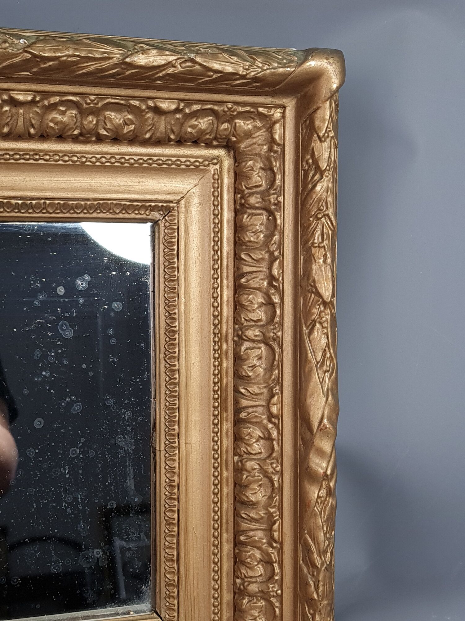 Mirror and old frame with keys gilded stucco wood 44,5x40 cm, leafing 28,5x23,5 cm