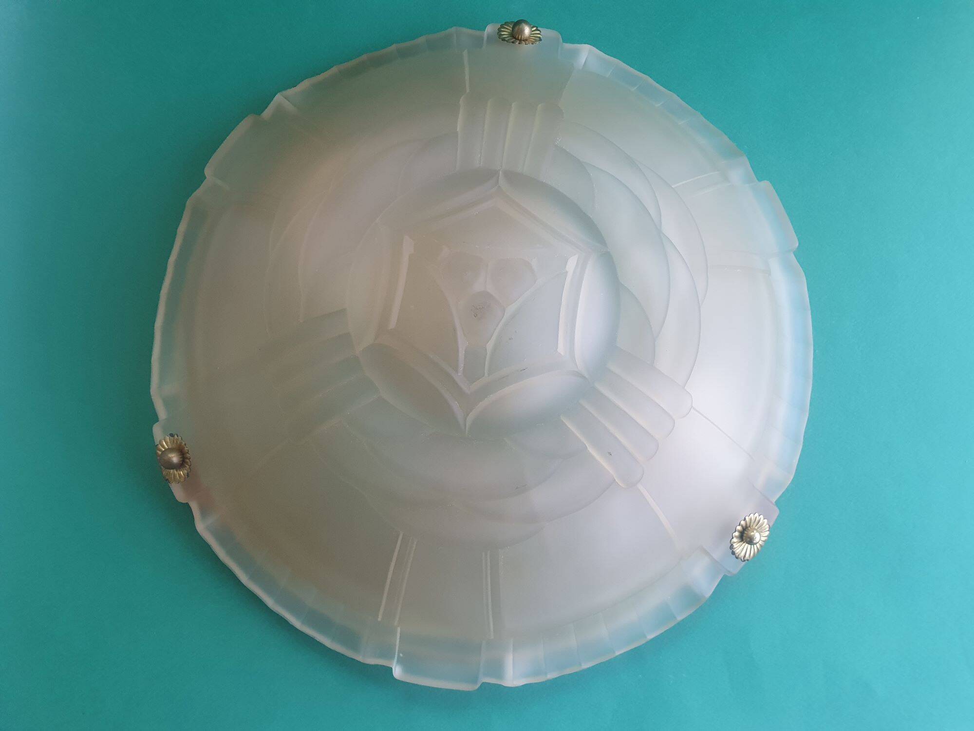 Pressed glass basin pendant light with Art Deco floral decoration Artistar France