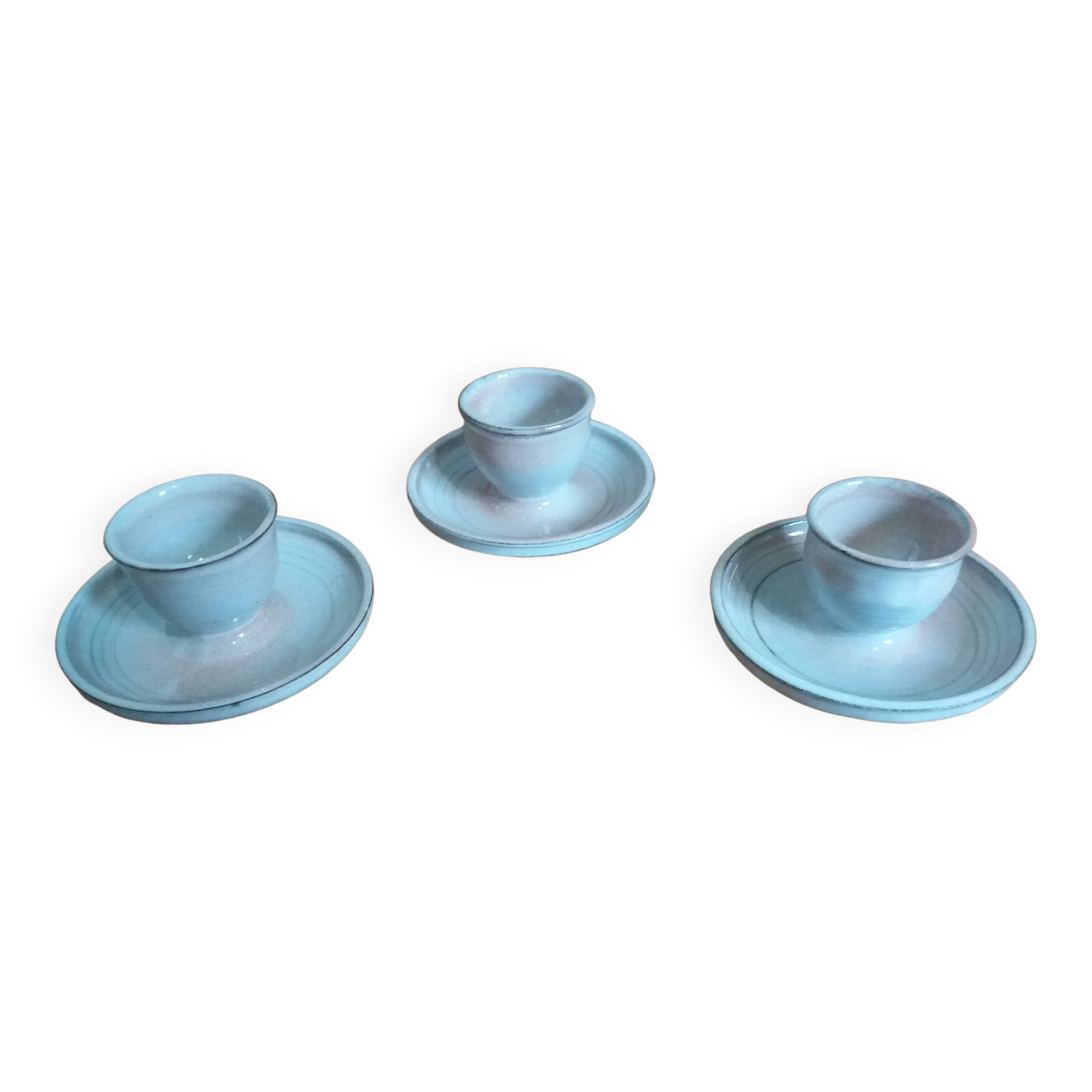 Egg cups signed Atch Chantal and Thierry Robert sandstone from Poncé sur Loir