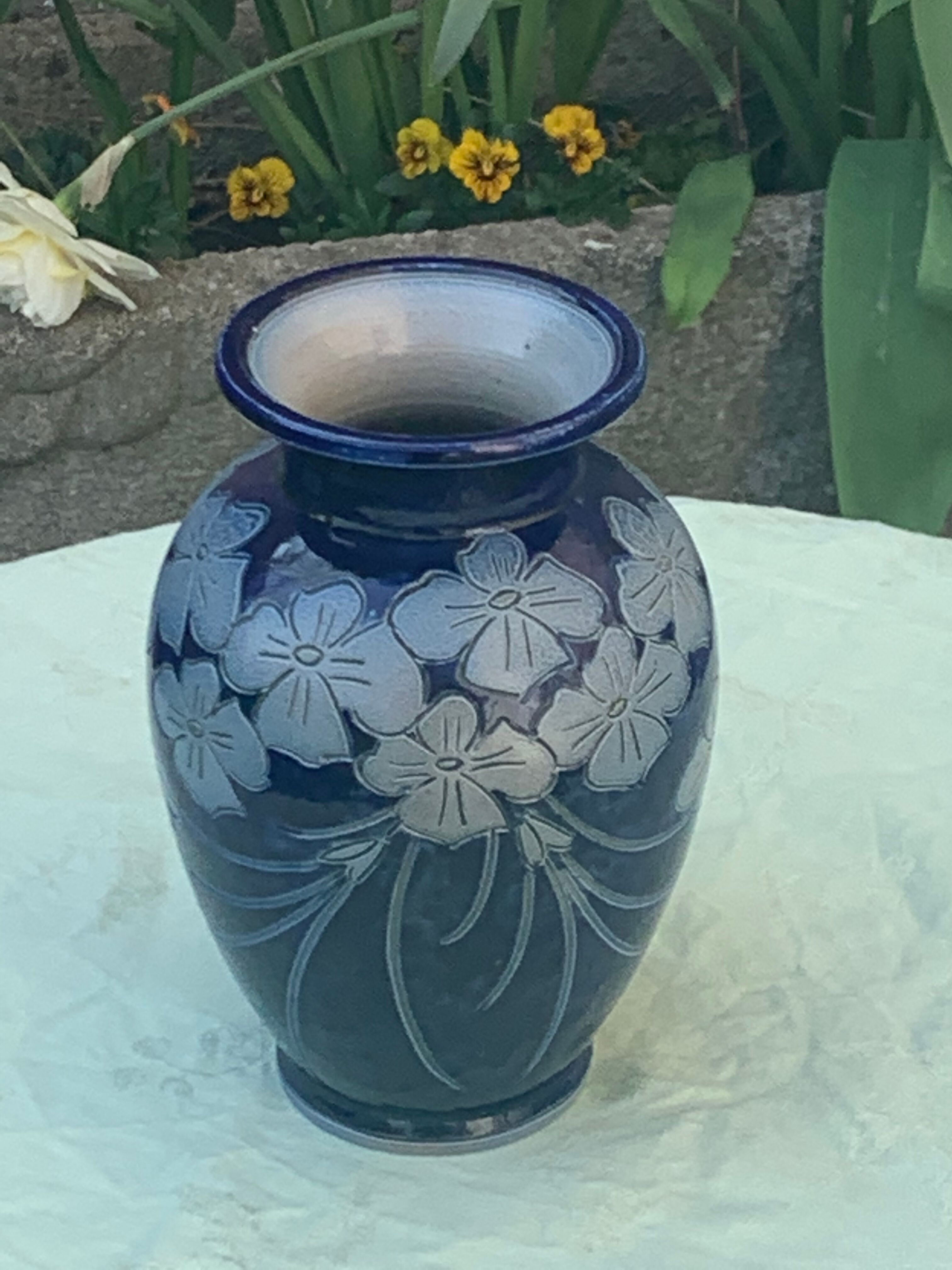 Blue sandstone vase signed Marcel Schmitter betschdorf Alsace