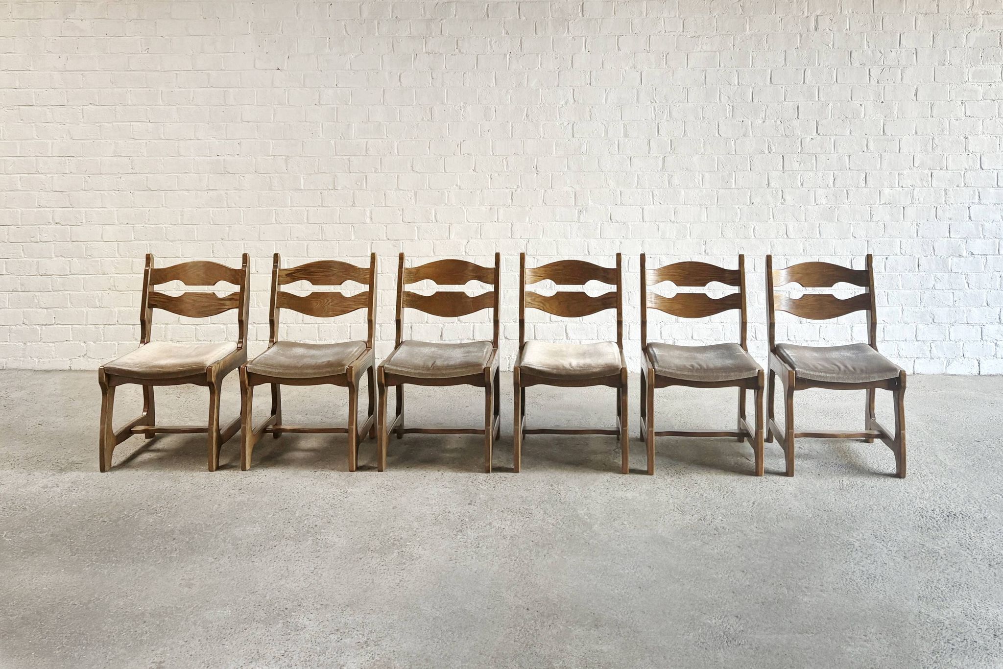 Dining Chairs in Wood and Fabric attributed to Guillerme Et Chambron, 1950s, Set of 6