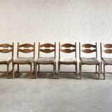 Dining Chairs in Wood and Fabric attributed to Guillerme Et Chambron, 1950s, Set of 6