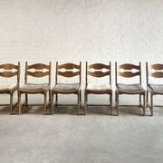 Dining Chairs in Wood and Fabric attributed to Guillerme Et Chambron, 1950s, Set of 6