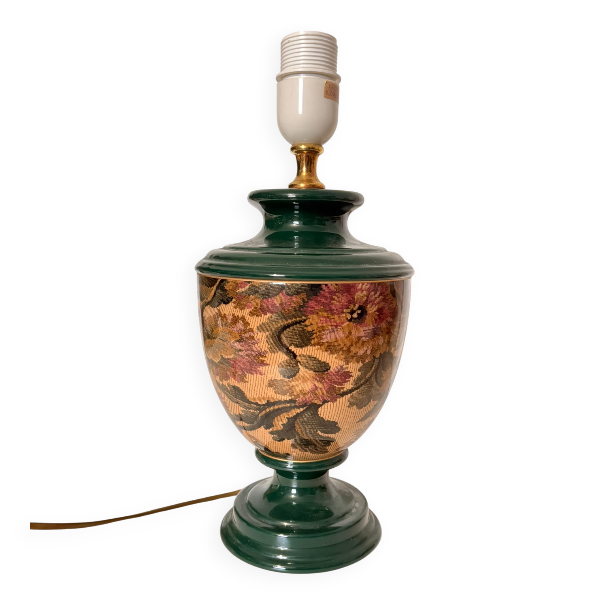 Old Ceramic Lamp Base Green Floral Decor Signed Olivier Corro