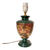 Old Ceramic Lamp Base Green Floral Decor Signed Olivier Corro