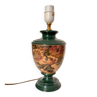Old Ceramic Lamp Base Green Floral Decor Signed Olivier Corro