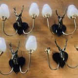 4 Wall lights with 2 arms 1960s deer head Decor hunting hunter brass