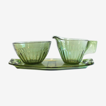 Sugar Bowl & Creamer on a plate by Andries Copier for glass factory Royal Leerdam, Holland,