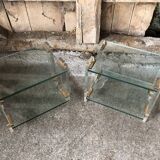 Pair bedside design plexi + brass + vintage glass trays