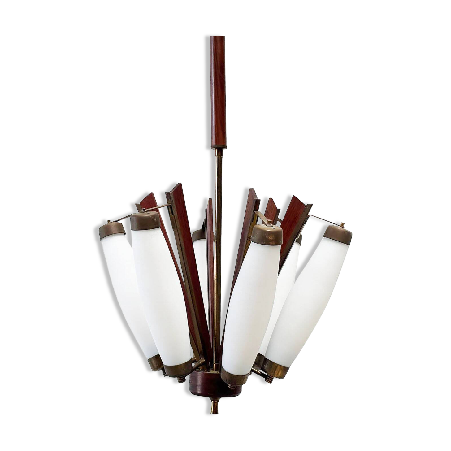 Lustre italien en teck et laiton