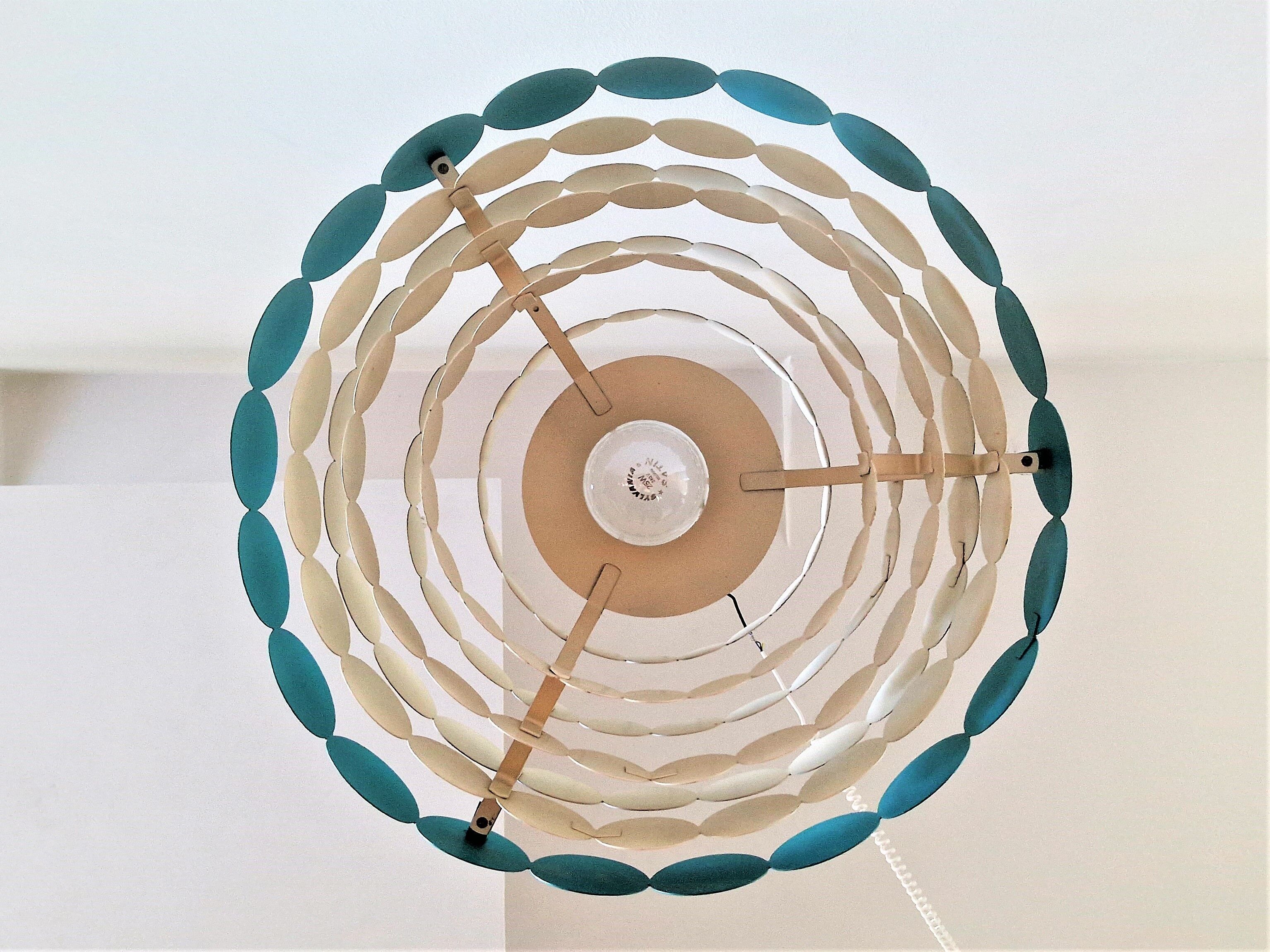 Bright Petrol and White Metal Pendant Lamp by Doria Leuchten, Germany 1960s