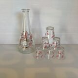 Carafe et 6 verres assortis rouge et doré