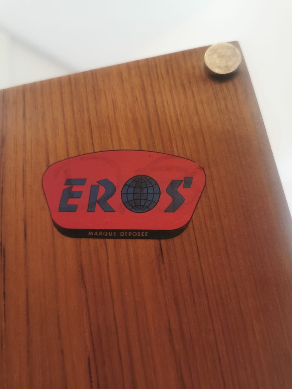 Scandinavian teak row 50s-60s, French manufacture signed Eros