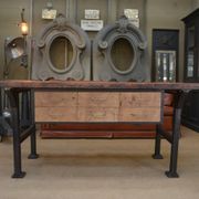 factory workbench in cast iron and wood 1930 with 9 drawers
