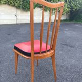 Set of five bistro chairs in wood and imitation leather, Charles Ramos Baumann style